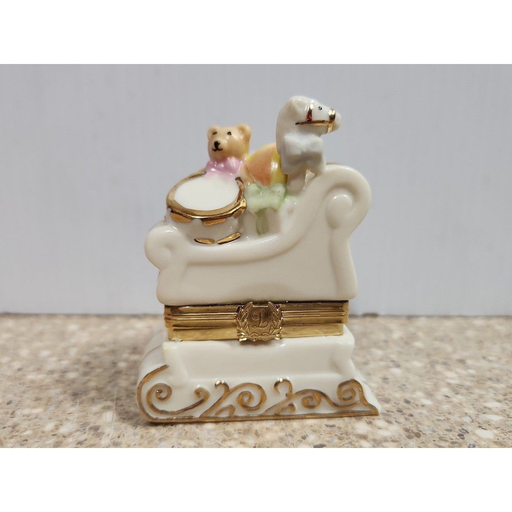 Vintage Lenox Christmas Sleigh Treasure Box Horse Bear